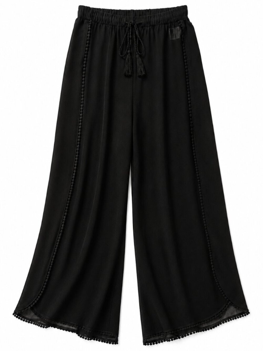 Grace Karin Black Wide-Leg Drawstring Cover Up Pants with Tassel